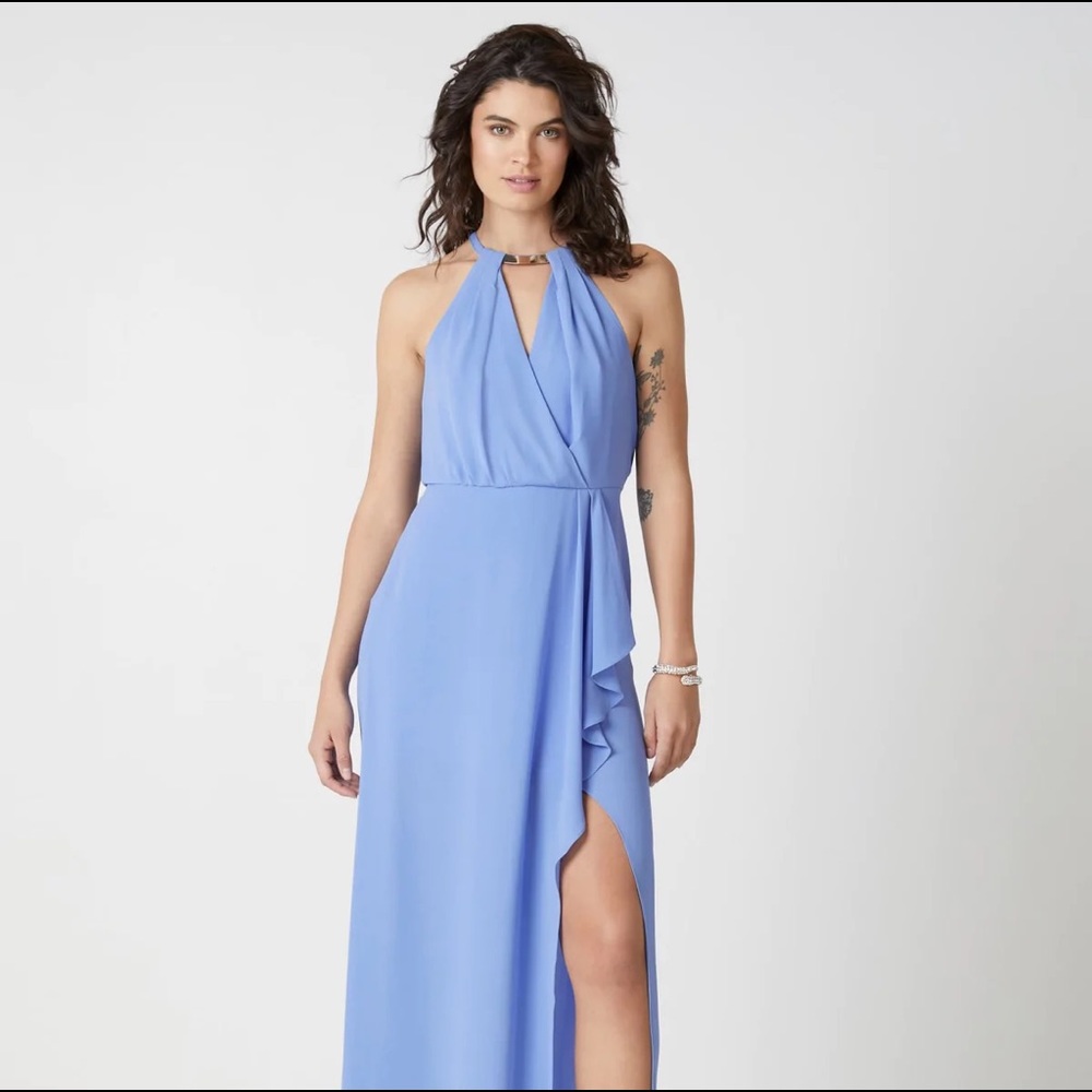 BCBGMAXAZRIA jocey halter evening gown in periwinkle blue sz 0
